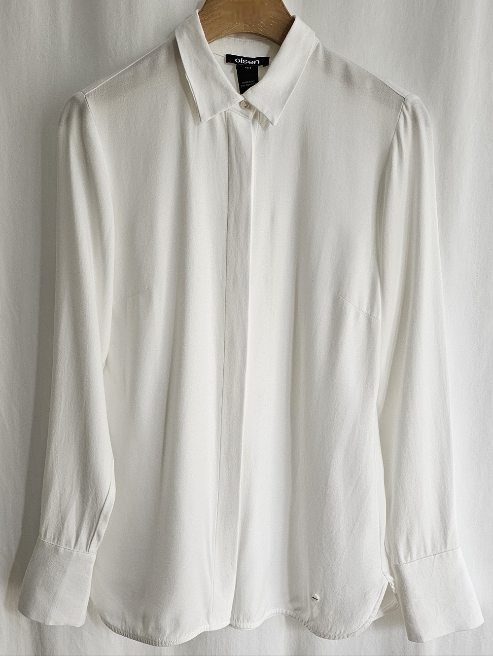 OLSEN White Long Sleeve Crepe Button Blouse